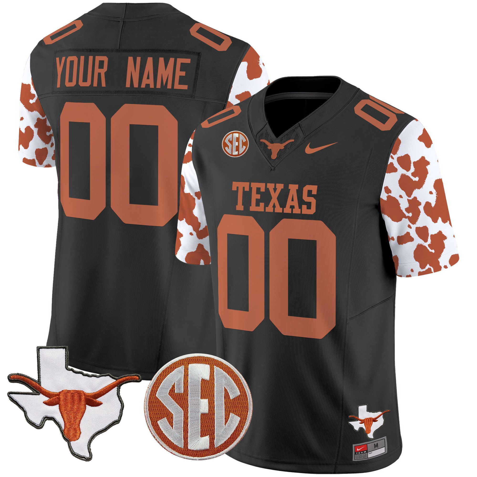 Men Texas Longhorns Black 2024 Nike Cow Spots Vapor Limited Custom NCAA Jersey->customized nfl jersey->Custom Jersey